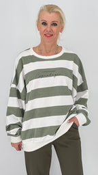 Oversize Streifen-Sweatshirt „Copenhagen“ in Weiß & Khaki