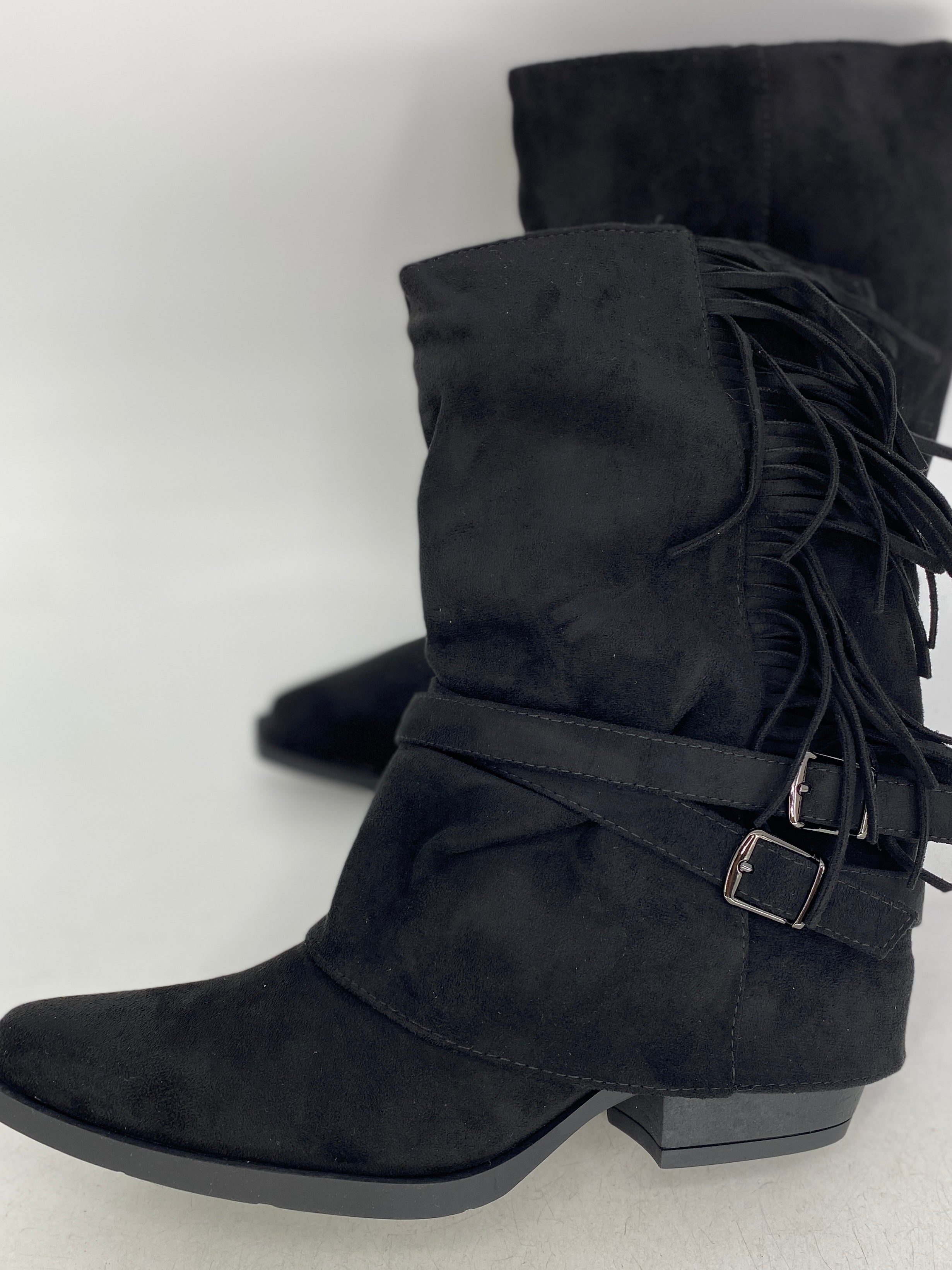 Stiefeletten mit Fransen T312, Schwarz
