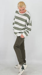 Oversize Streifen-Sweatshirt „Copenhagen“ in Weiß & Khaki