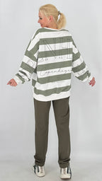 Oversize Streifen-Sweatshirt „Copenhagen“ in Weiß & Khaki
