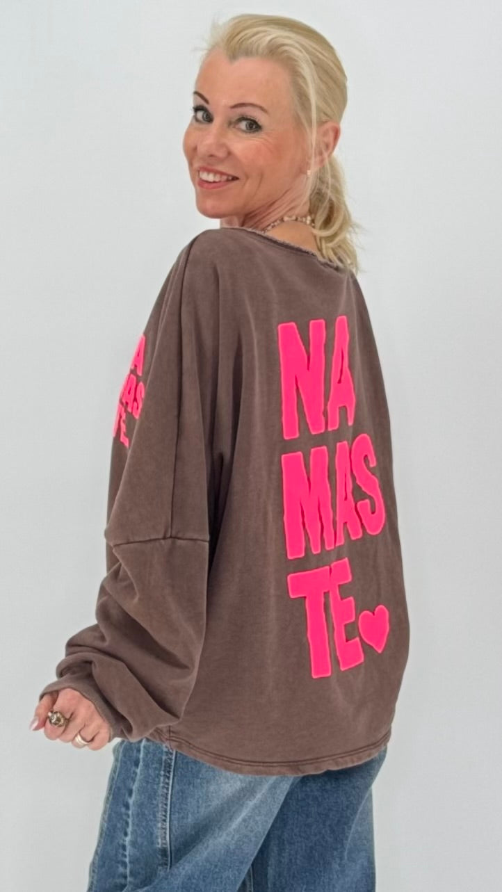 Sweatshirt "NAMASTE", weiß, braun