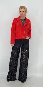 Mid-Waist-Jeans in Graphit mit Strass und Spitze