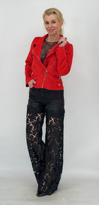 Mid-Waist-Jeans in Graphit mit Strass und Spitze