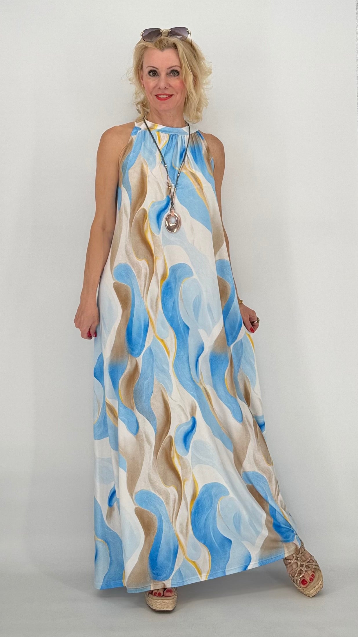 Langes Kleid "Eva", blau/beige/creme