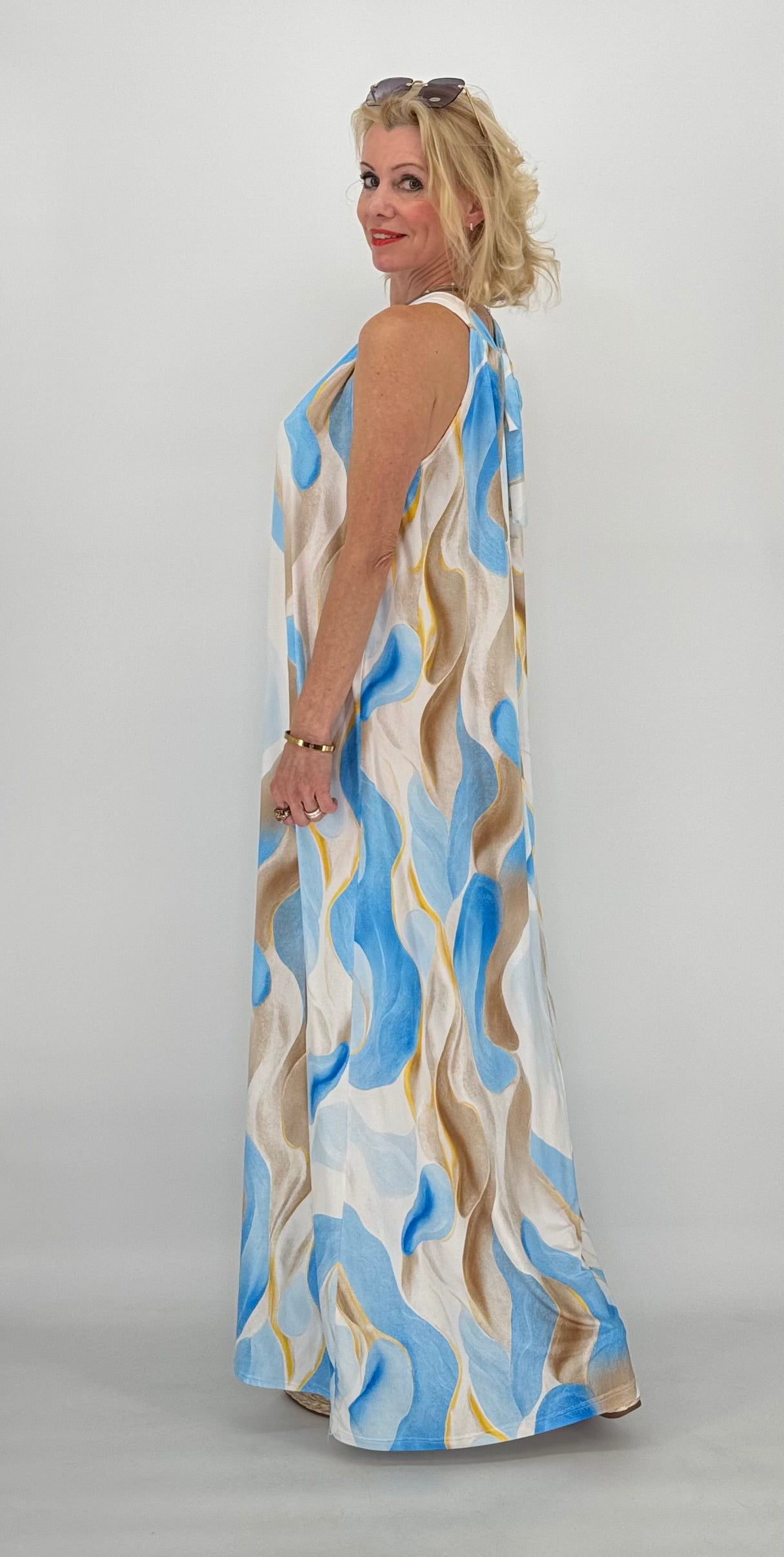 Langes Kleid "Eva", blau/beige/creme