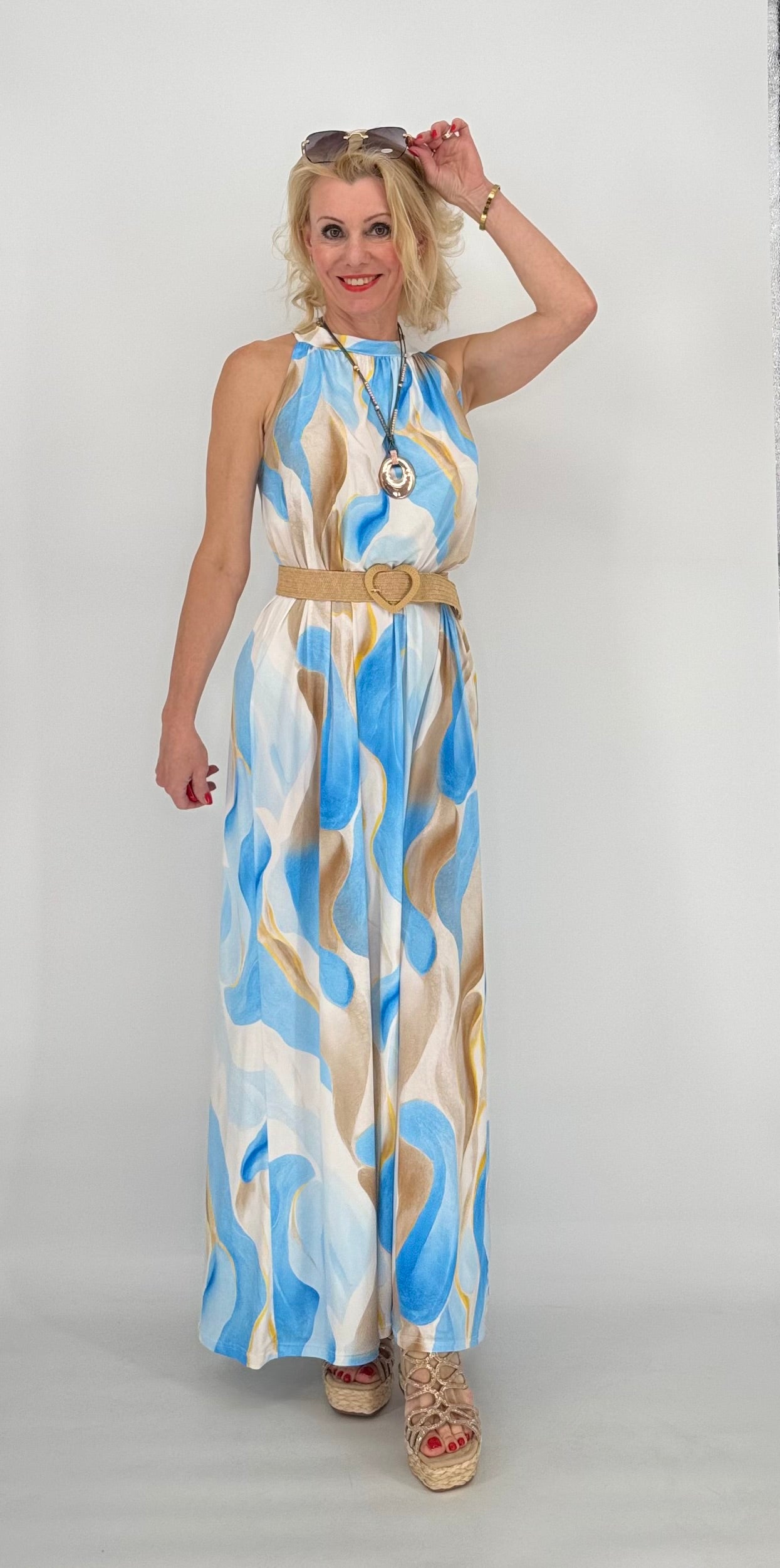 Langes Kleid "Eva", blau/beige/creme