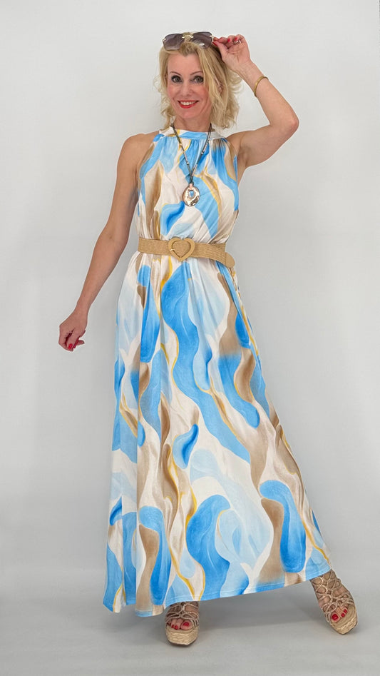 Langes Kleid "Eva", blau/beige/creme