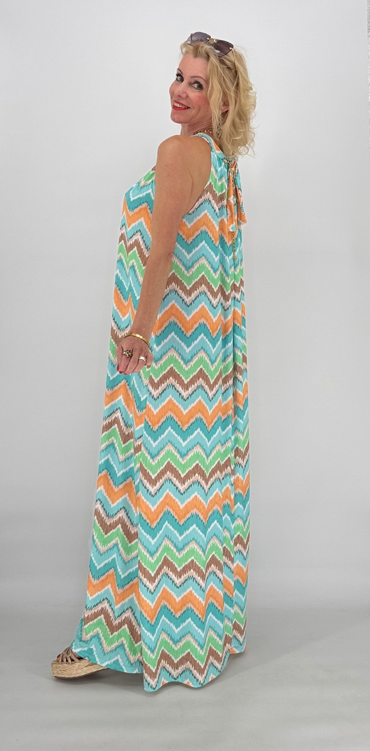 Langes Kleid "Eva", ZickZack  türkis/orange/beige
