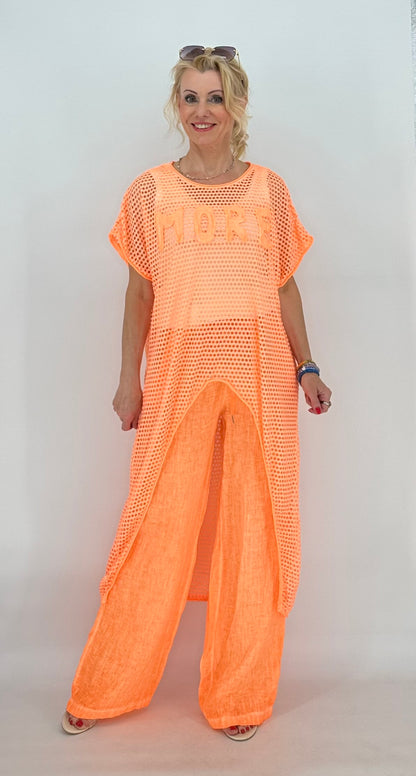 Hose aus Leinen, neon orange