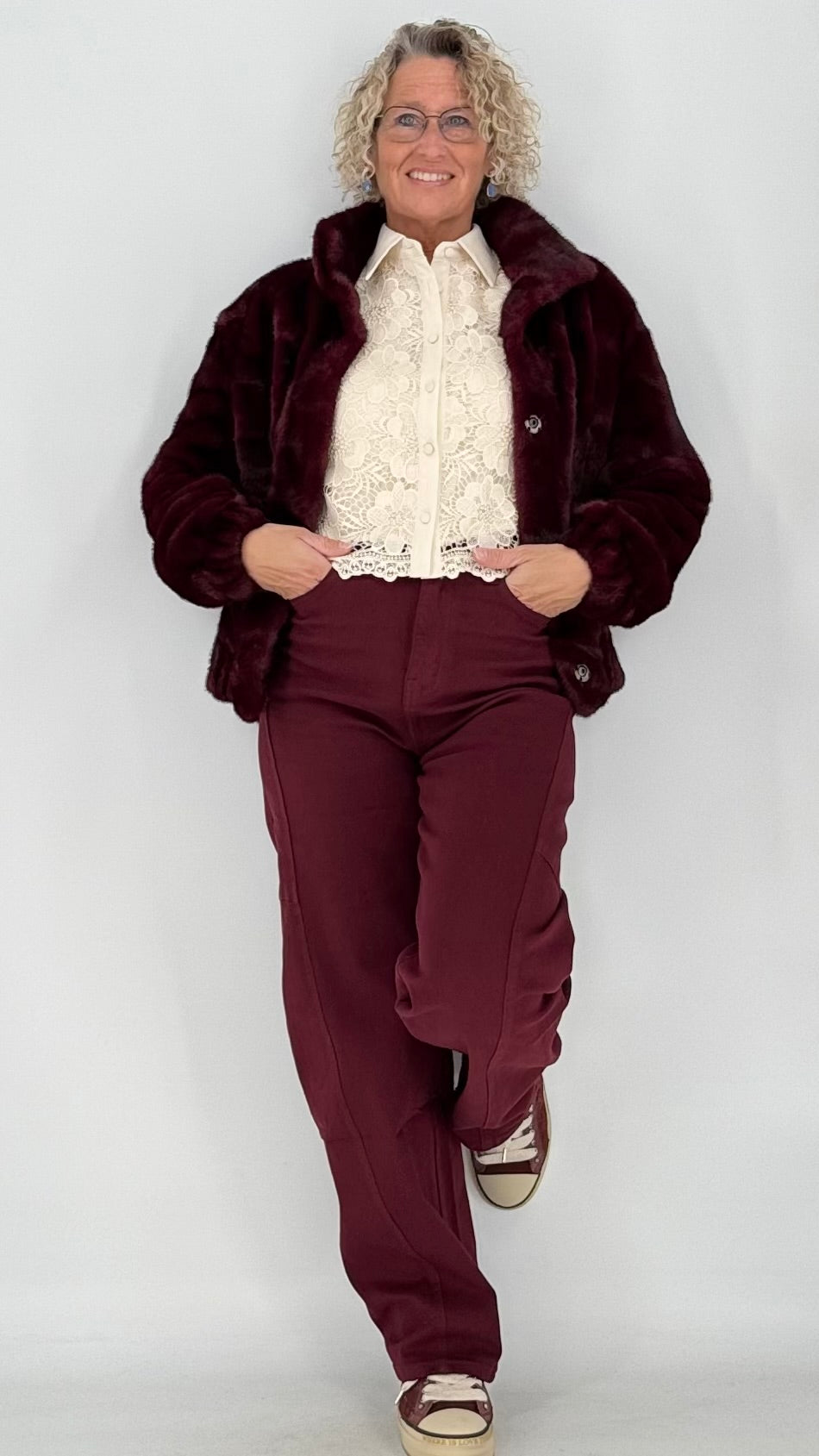 Fell Jacke, braun, bordo, taupe