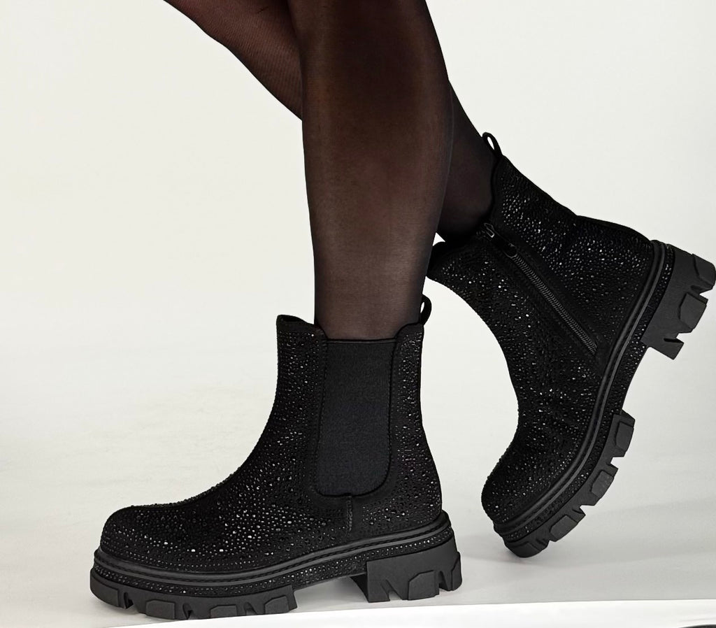 Boots mit strasssteinen schwarz A-915A