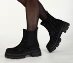 Boots mit strasssteinen schwarz A-915A