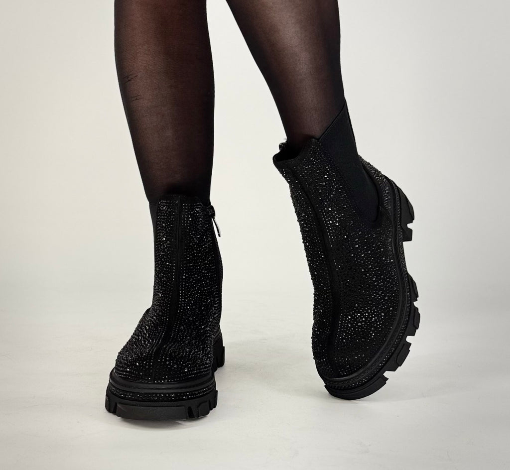 Boots mit strasssteinen schwarz A-915A