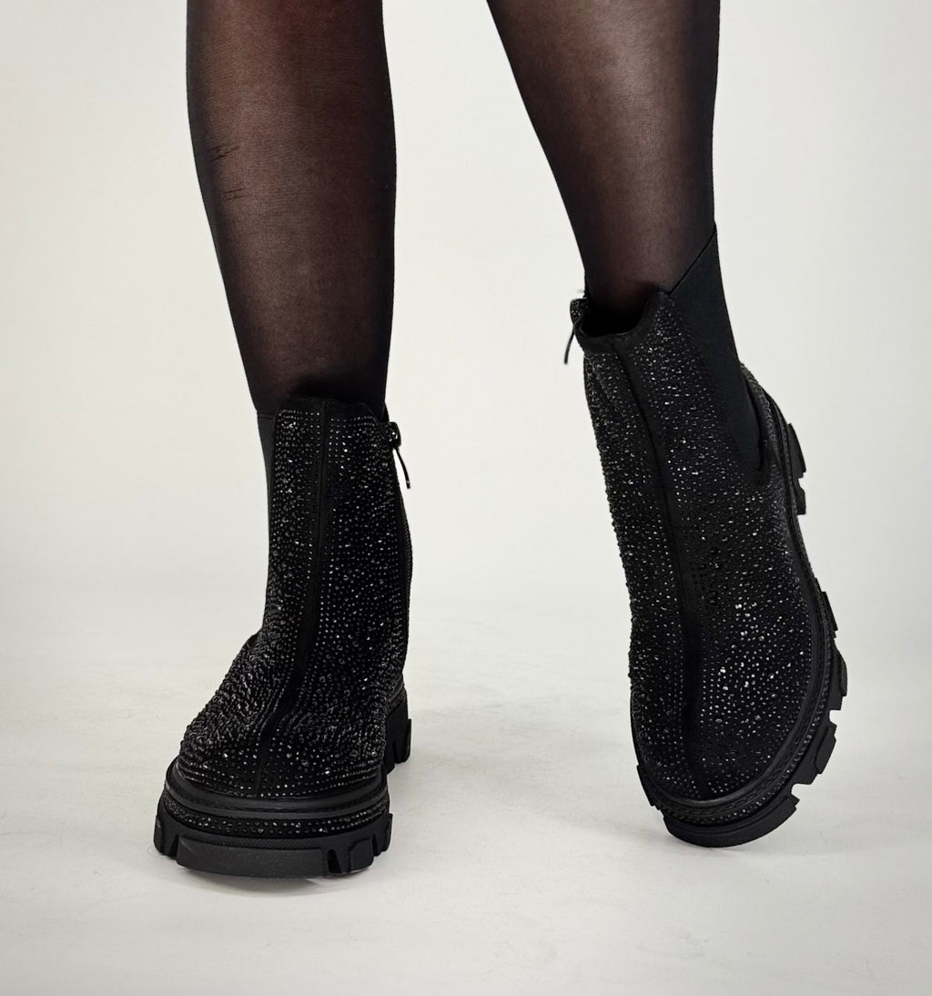 Boots mit strasssteinen schwarz A-915A