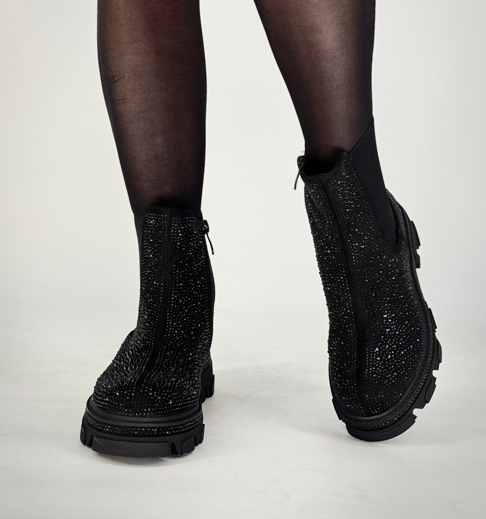 Boots mit strasssteinen schwarz A-915A