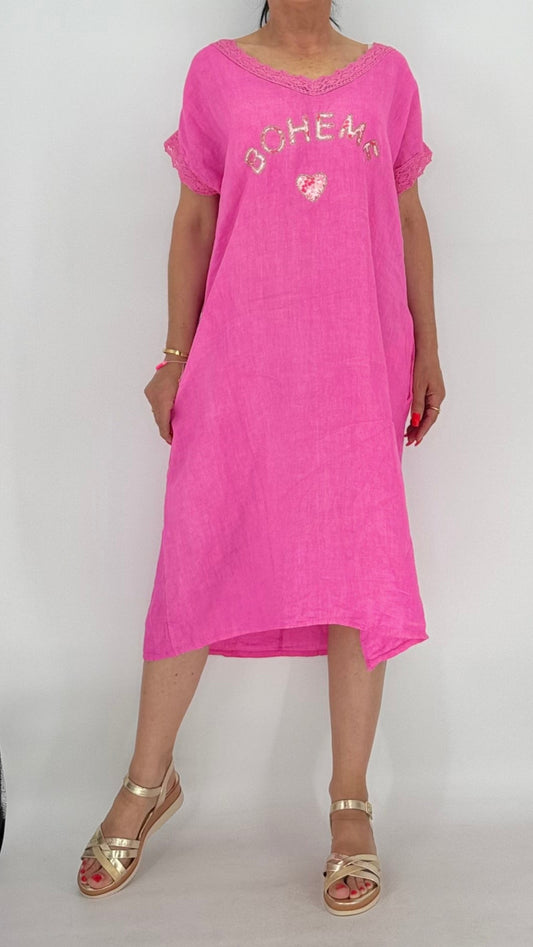 Leinen Kleid "Toma", pink