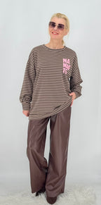 Sweatshirt in Gestreift "NAMASTE", rosa, braun