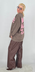 Sweatshirt in Gestreift "NAMASTE", rosa, braun