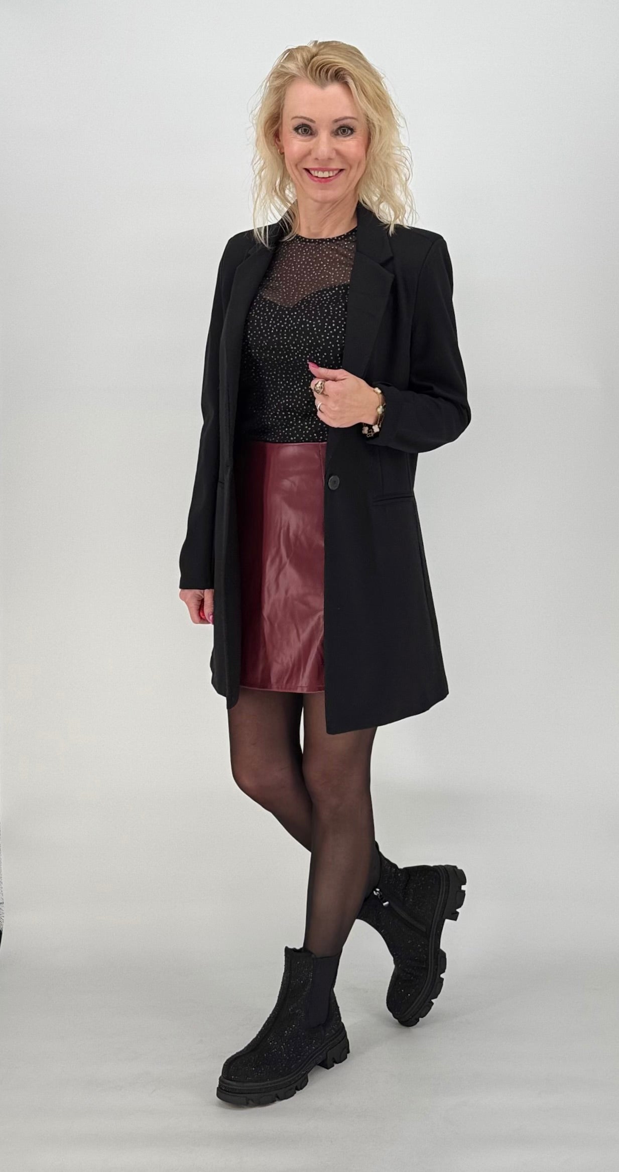 Transparentes Glitzer Netzoberteil schwarz