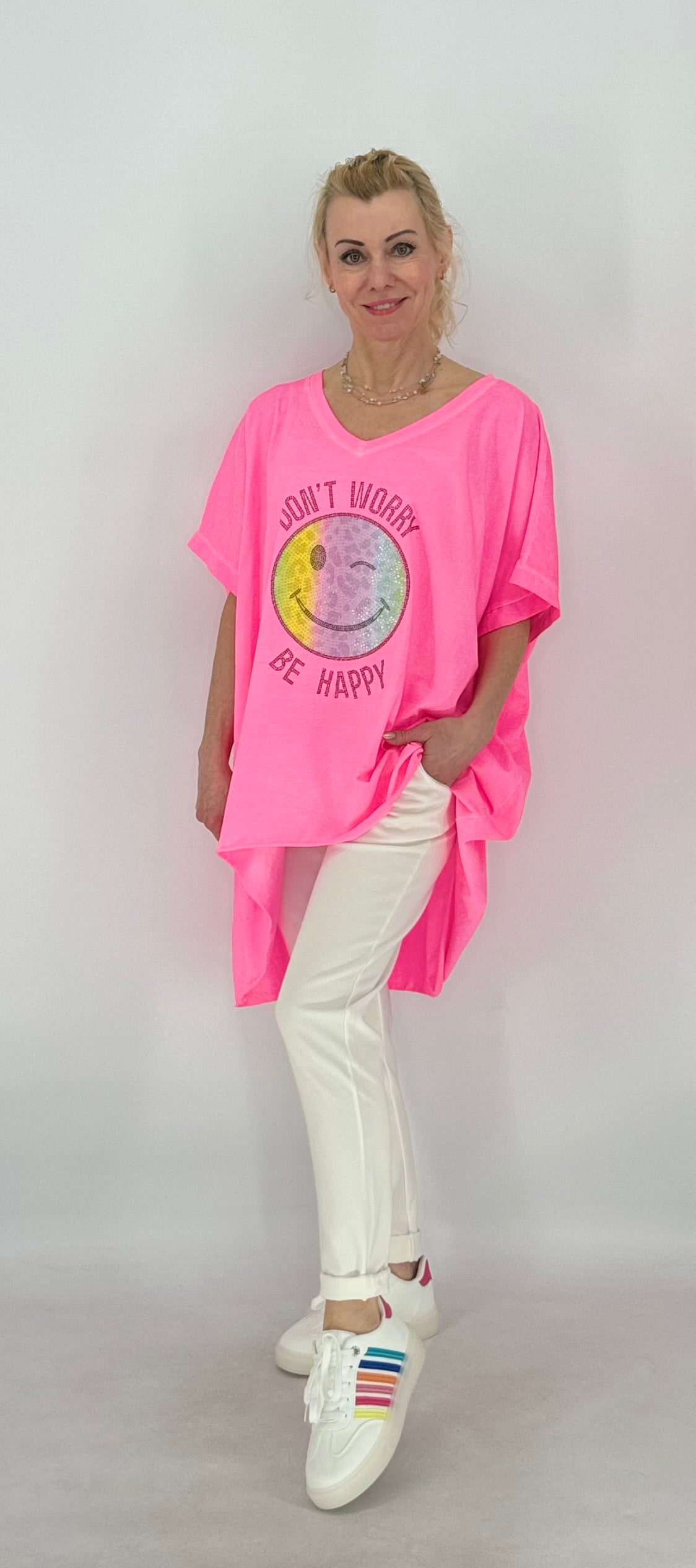 Cozy T-Shirt "BE Happy", rosa, pink