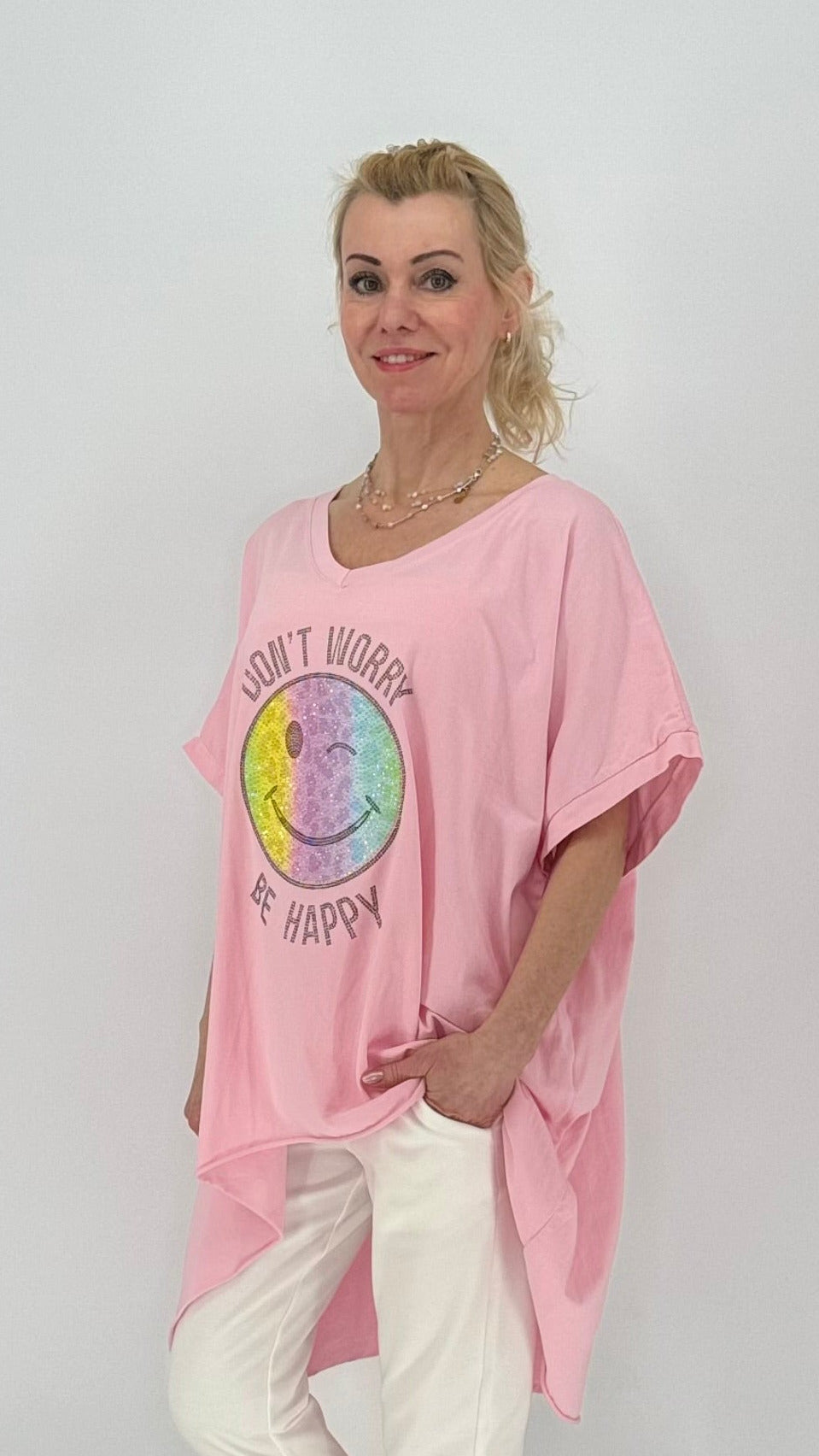 Cozy T-Shirt "BE Happy", rosa, pink