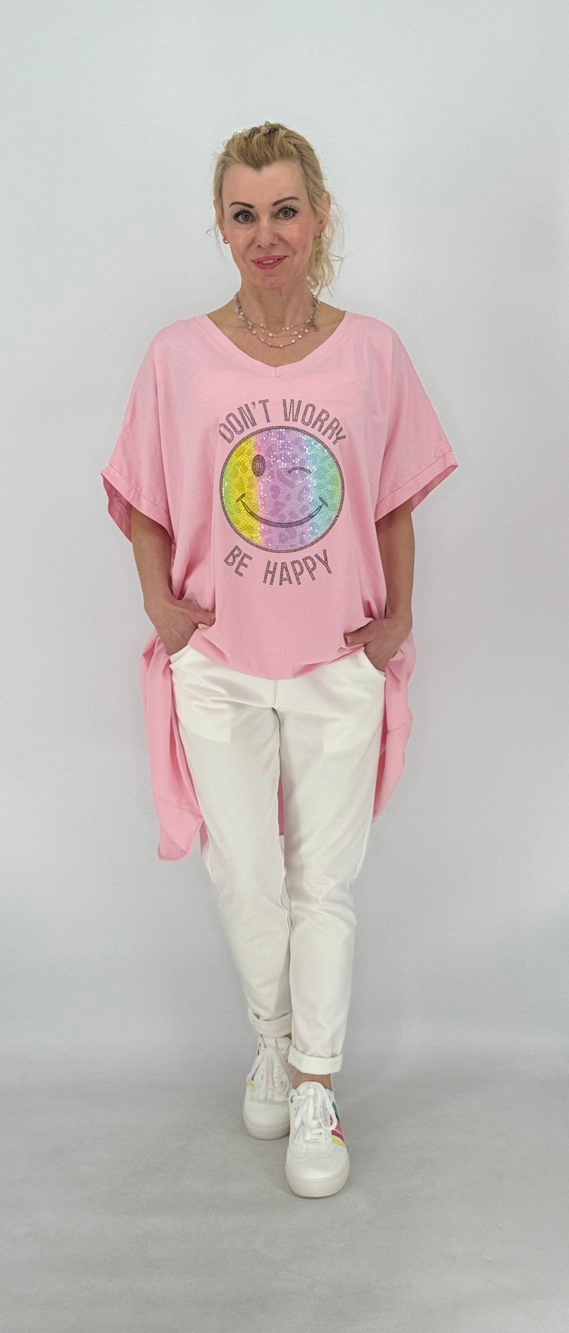 Cozy T-Shirt "BE Happy", rosa, pink