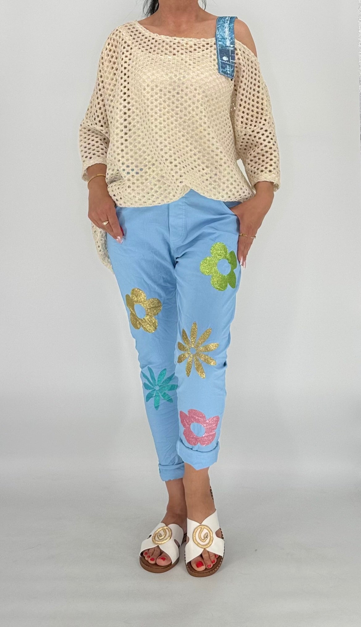 Jogpants mit Blumen, blau