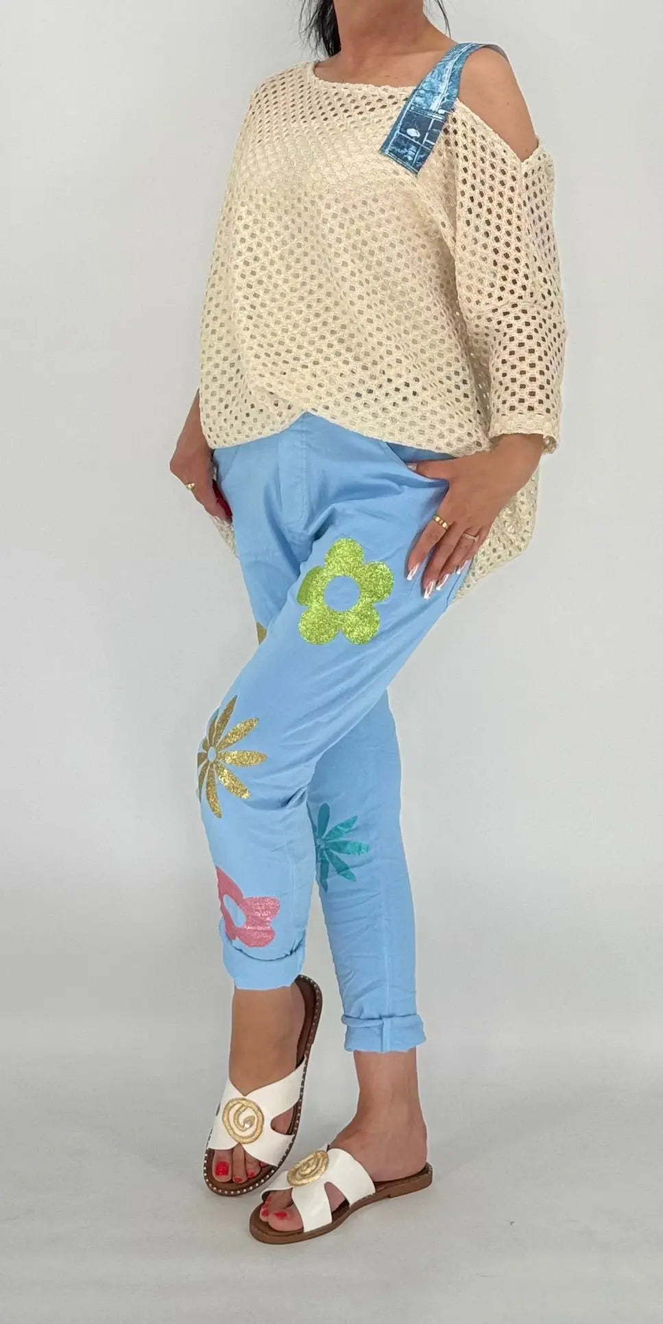 Jogpants mit Blumen, blau - By Elena FashionBy Elena Fashion
