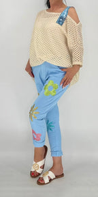 Jogpants mit Blumen, blau - By Elena FashionBy Elena Fashion