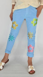 Jogpants mit Blumen, blau - By Elena FashionBy Elena Fashion