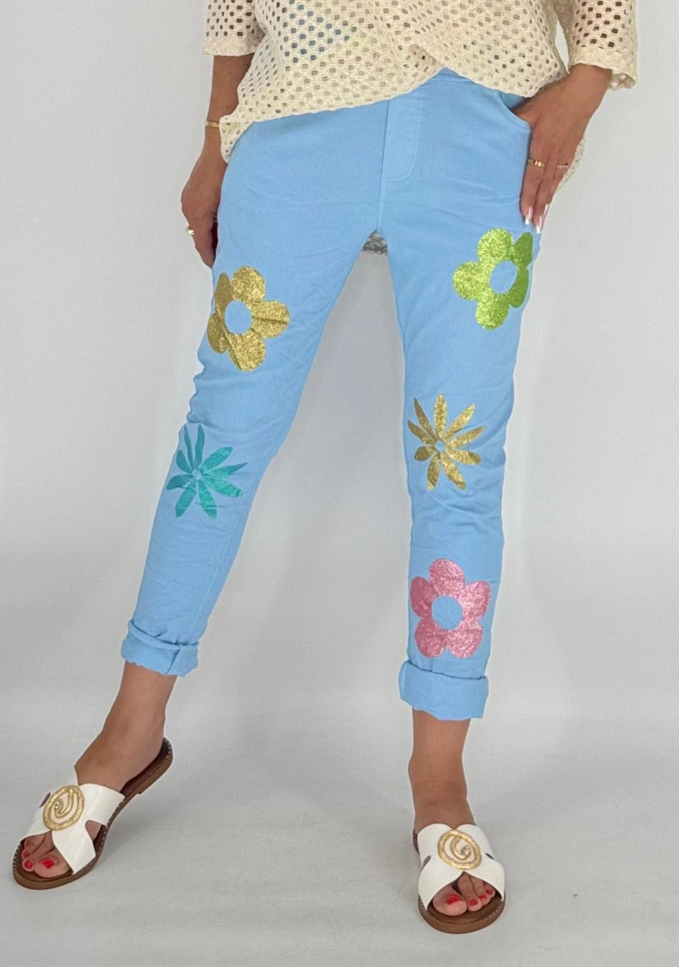 Jogpants mit Blumen, blau