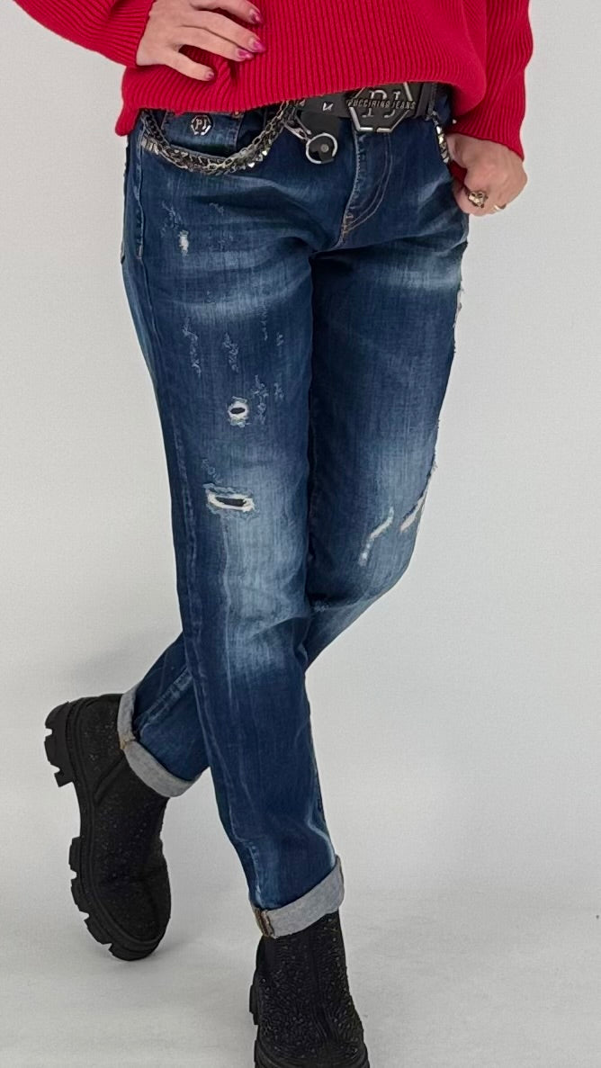 Boy Friend Jeans  PUCCIHINO mit Nieten, destroyed