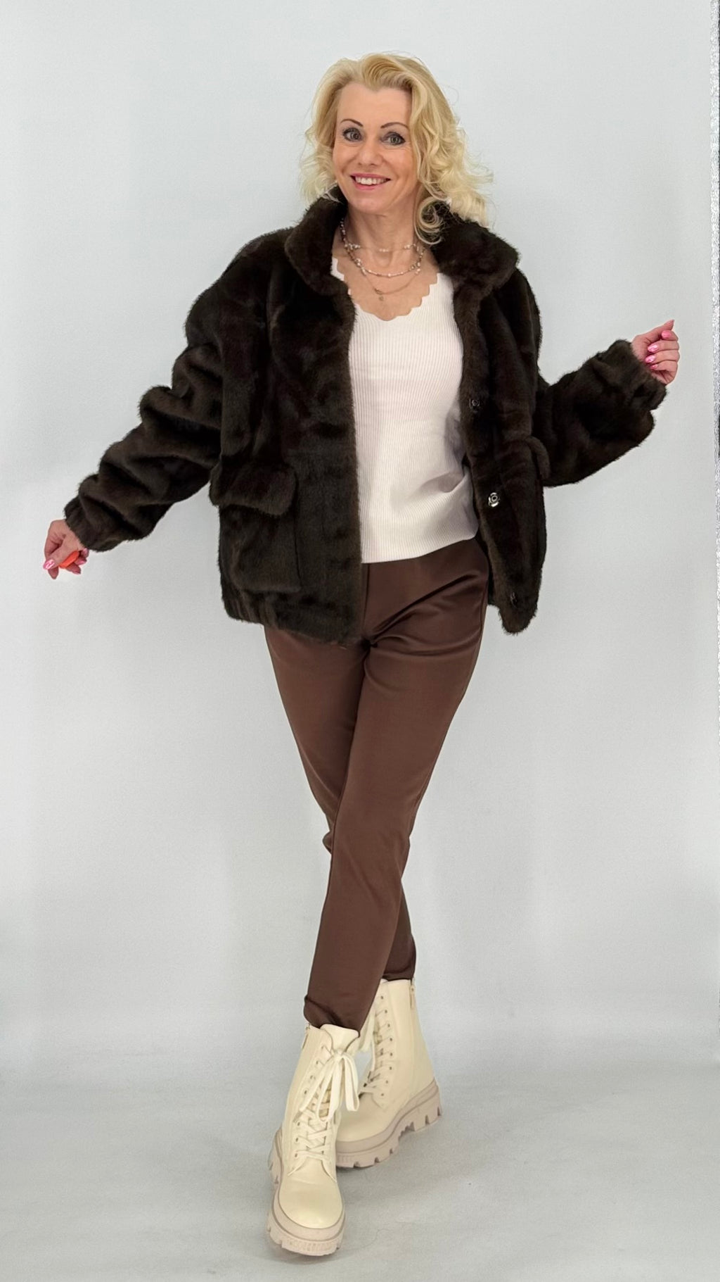 Fell Jacke, braun, bordo, taupe