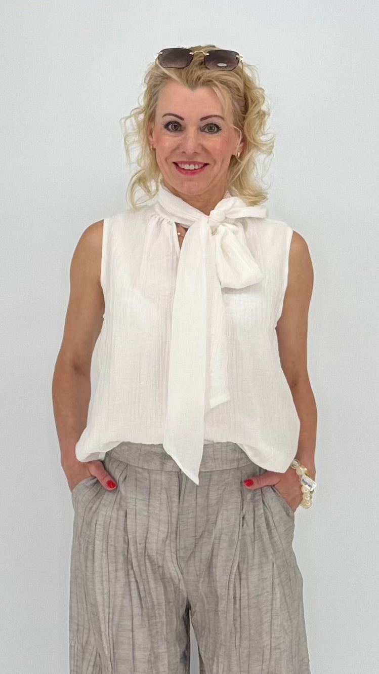 Bluse mit Schleife, weiß