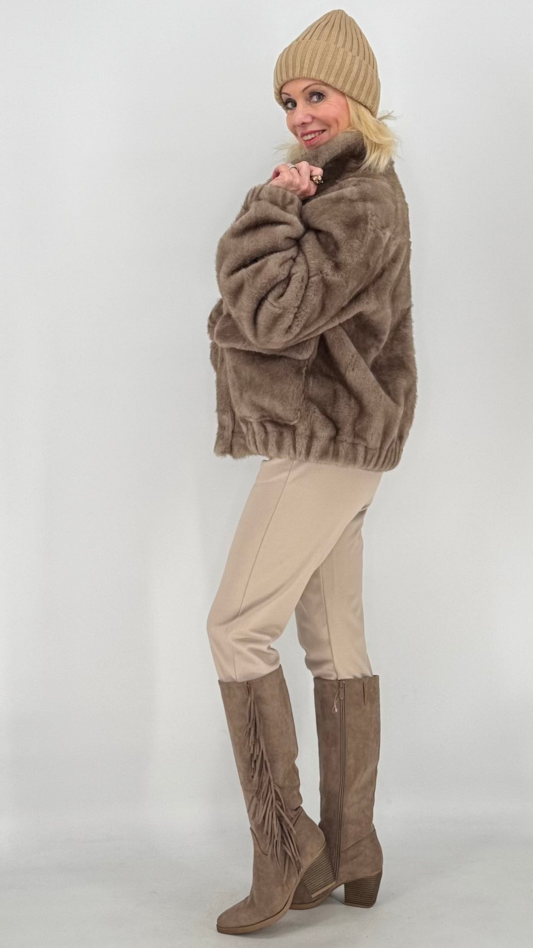 Fell Jacke, braun, bordo, taupe