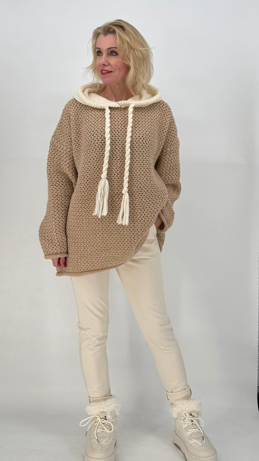 Strickhoodie Bicolor Camel