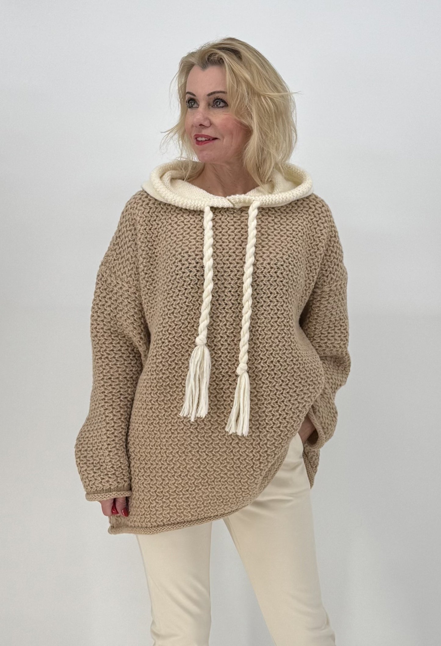 Strickhoodie Bicolor Camel