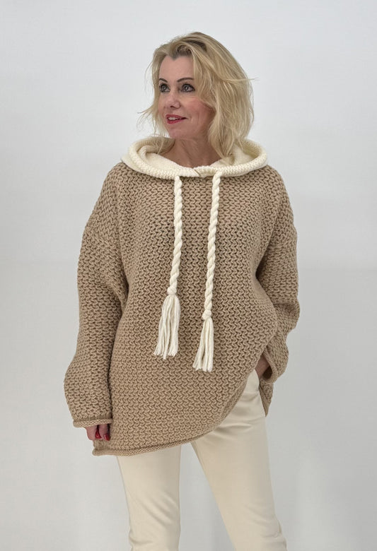 Strickhoodie Bicolor Camel