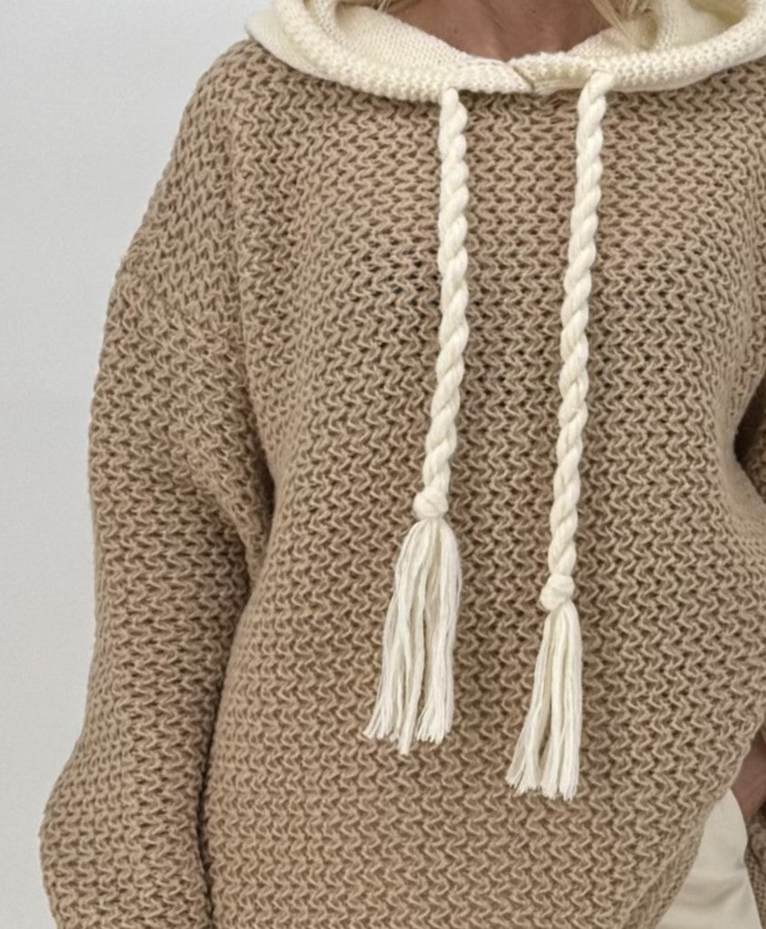 Strickhoodie Bicolor Camel