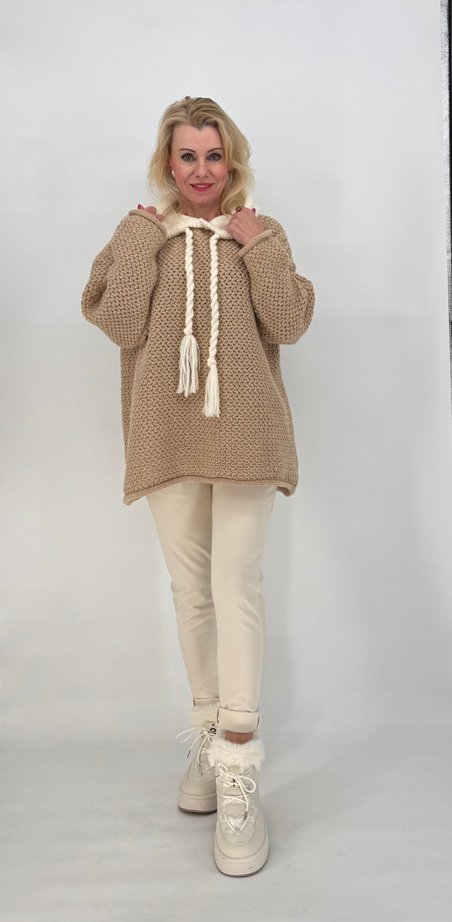Strickhoodie Bicolor Camel