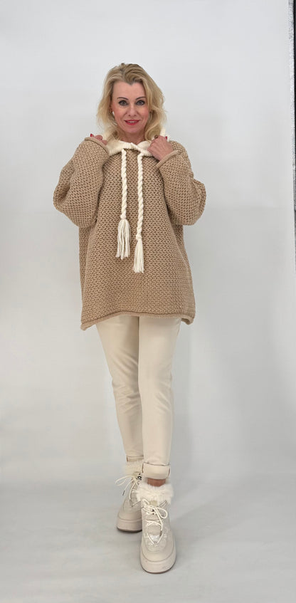 Strickhoodie Bicolor Camel