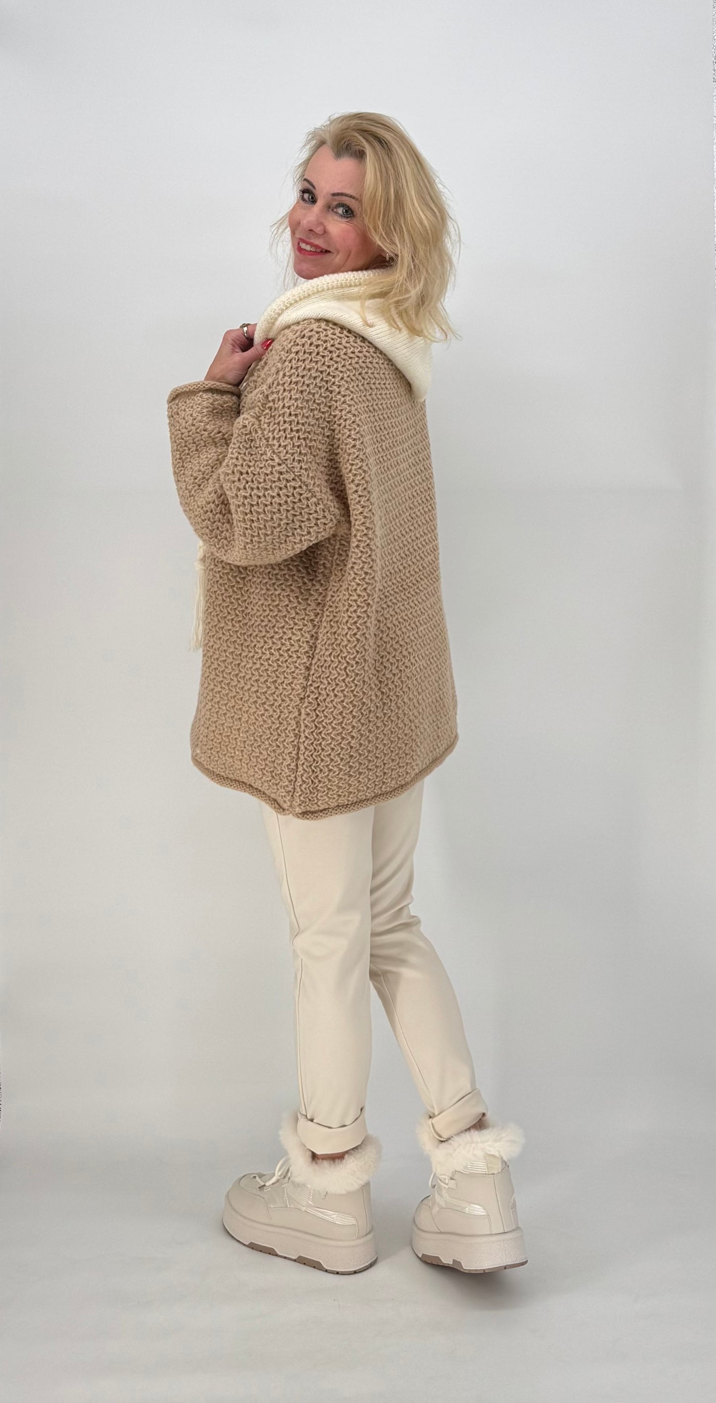 Strickhoodie Bicolor Camel