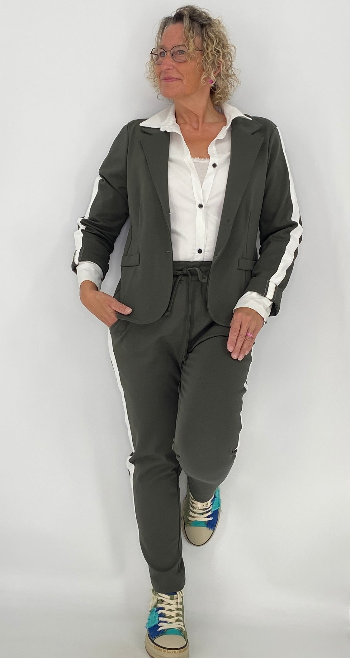 Blazer mit seitlichen Streifen, grün