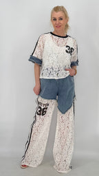Jeans Anzug "36", Spitzen - Shirt in weiß - By Elena FashionBy Elena Fashion