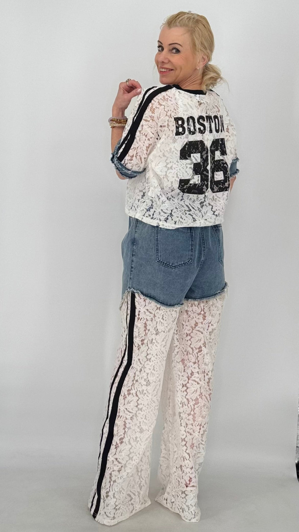 Jeans Anzug "36", Spitzen - Shirt in weiß - By Elena FashionBy Elena Fashion