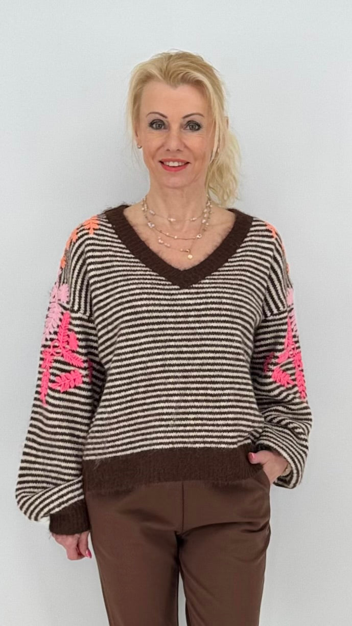 Pullover mit Wolle V-ausschnitt, braun