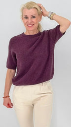 Pullover – Kurzarm-Strickpullover in Bordeaux