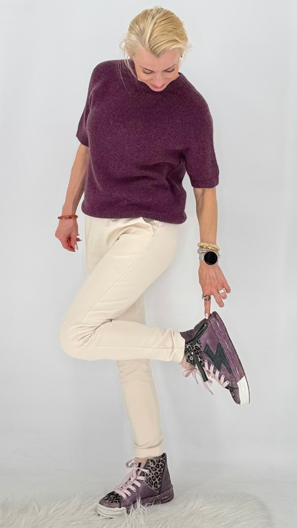 Pullover – Kurzarm-Strickpullover in Bordeaux