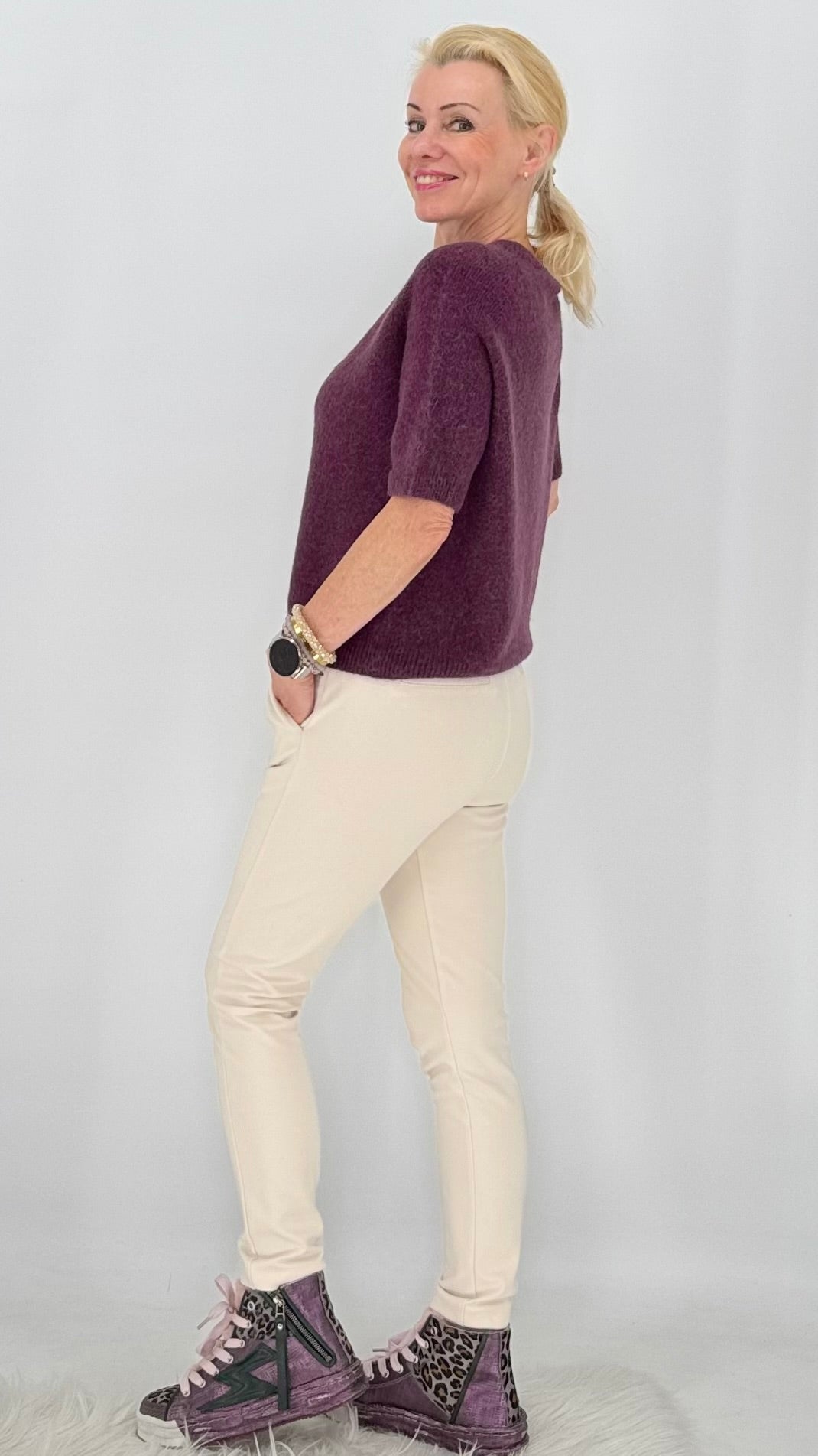 Pullover – Kurzarm-Strickpullover in Bordeaux
