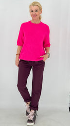 Pullover – Kurzarm-Strickpullover in Pink